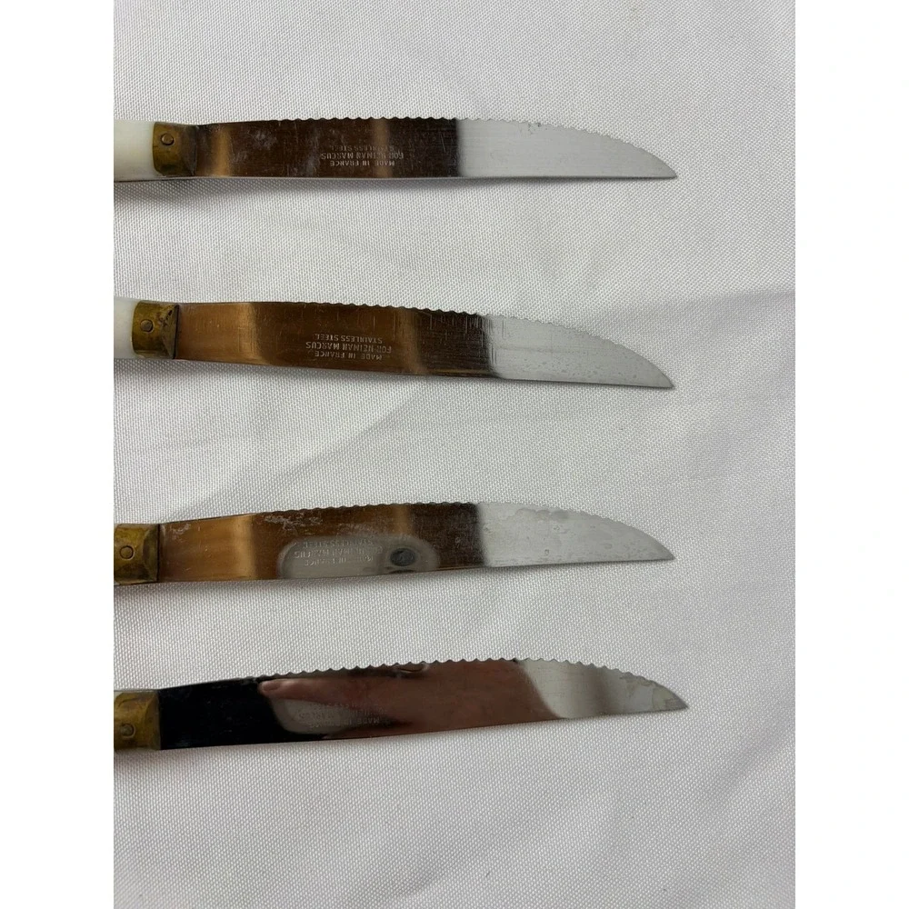 Vintage French Steak Knives Set of 4 Serrated Stainless Steel Cream Handles‎
